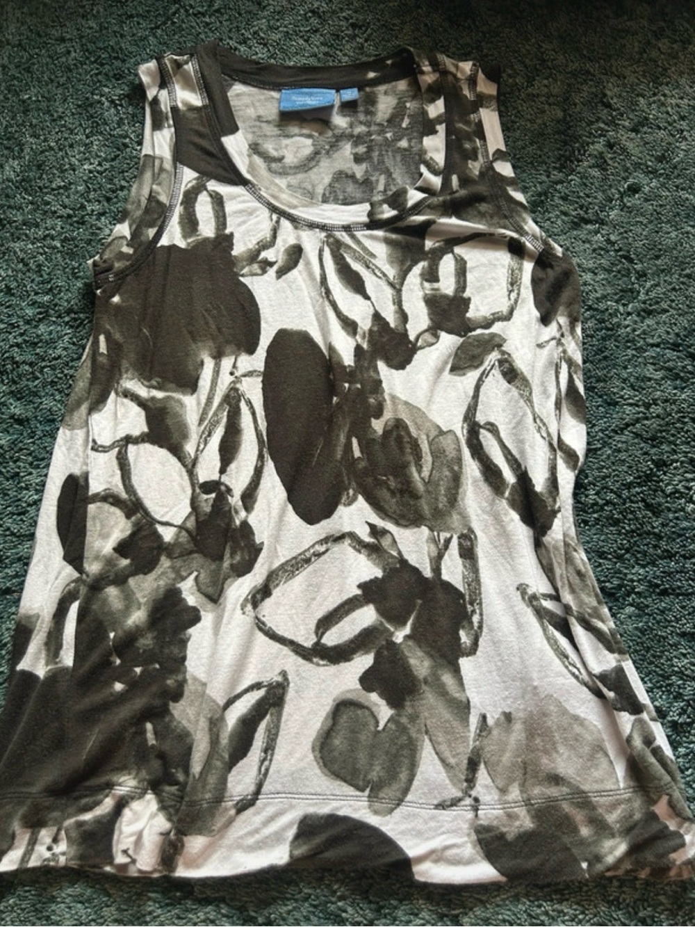 Vera Wang - Simply Vera - Sleeveless Floral-Print Tank Top - Black & White Sz M